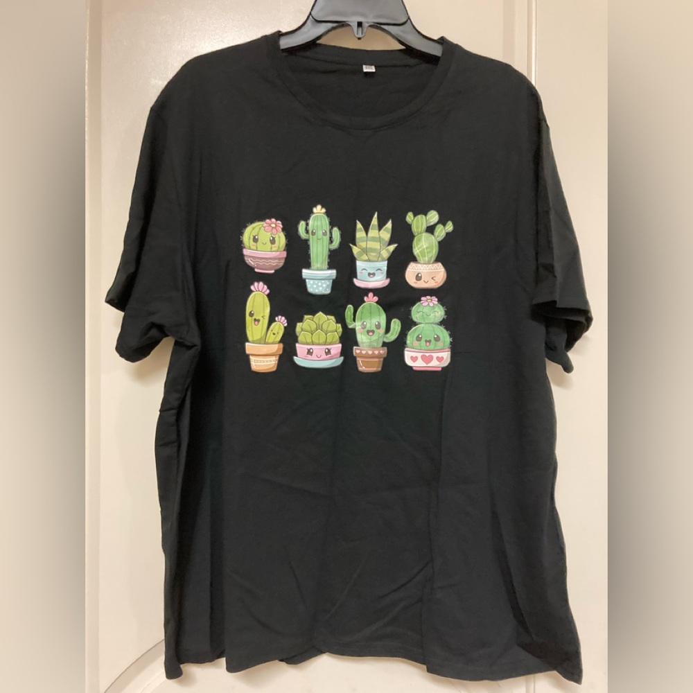 Black Cactus Succulents Short-Sleeve T-Shirt TOP Size 2XL Unisex Fun Tee NEW!